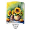 NEW Sunflowers in Watercolor Ceramic Night Light Compact, UL-Certified, Ideal for Bedroom, Bathroom, Nursery, Hallway, Kitchen, 6x4x3, Multicolor