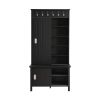 ON-TREND Multifunctional Hall Tree with Sliding Doors, Wooden Hallway Shoe Cabinet with Storage Bench and Shelves