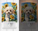 NEW Maltipoo in Sunflowers Ceramic Night Light Compact, UL-Certified, Ideal for Bedroom, Bathroom, Nursery, Hallway, Kitchen, 6x4x3, Multicolor