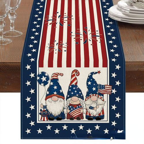 1PC Rectangle Linen Blend Striped Table Runners; Encryption Linen Home Decoration Independence Day Atmosphere Waterproof Table Runner; 72"*13"; Patrio
