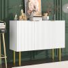 Modern Simple Sideboard with Particle Board and MDF Board;  Adjustable Shelves Luxury Style Cabinet with Gold Metal Legs and Handles for Hallway