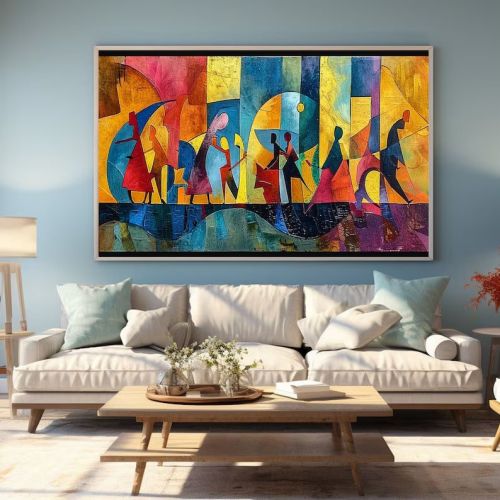 Large Abstract Colored Figures Oil Painting on Canvas Wall Art Picasso Art Original Famous Painting Trendy Wall Art Living Room Home Decor
