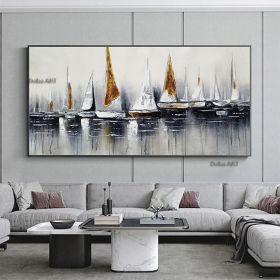 Handmade Hand Painted Wall Art On Canvas Abstract Horizontal Abstract Ocean Sailboat Landscape Modern Home Living Room hallway bedroom luxurious decor (size: 60X120cm)
