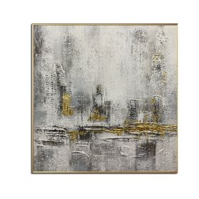 100% Handmade Gold Foil Abstract Oil Painting  Wall Art Modern Minimalist City Building Canvas Home Decor For Living Room No Frame (size: 70x70cm)